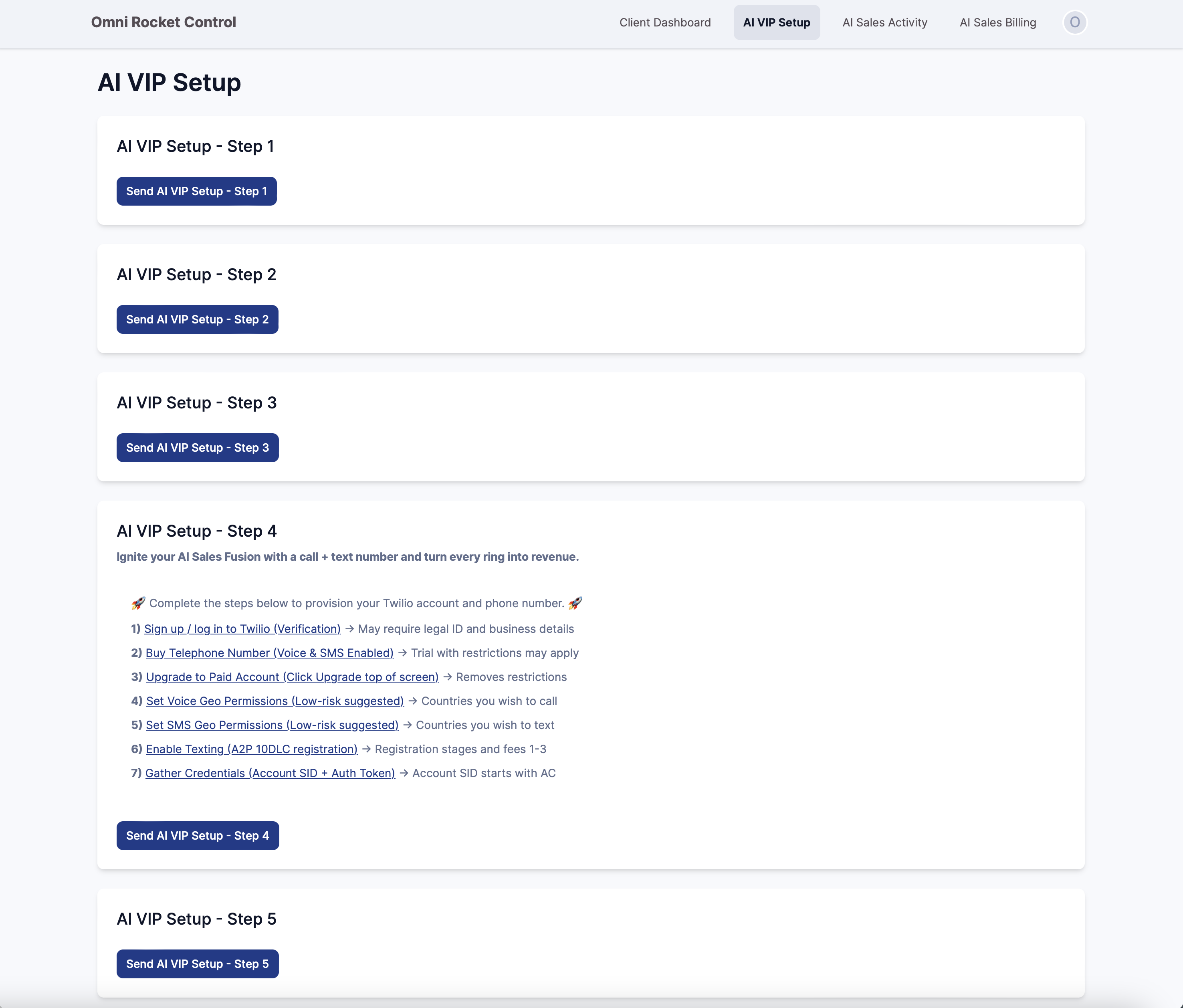 Omni Rocket Control Client Dashboard