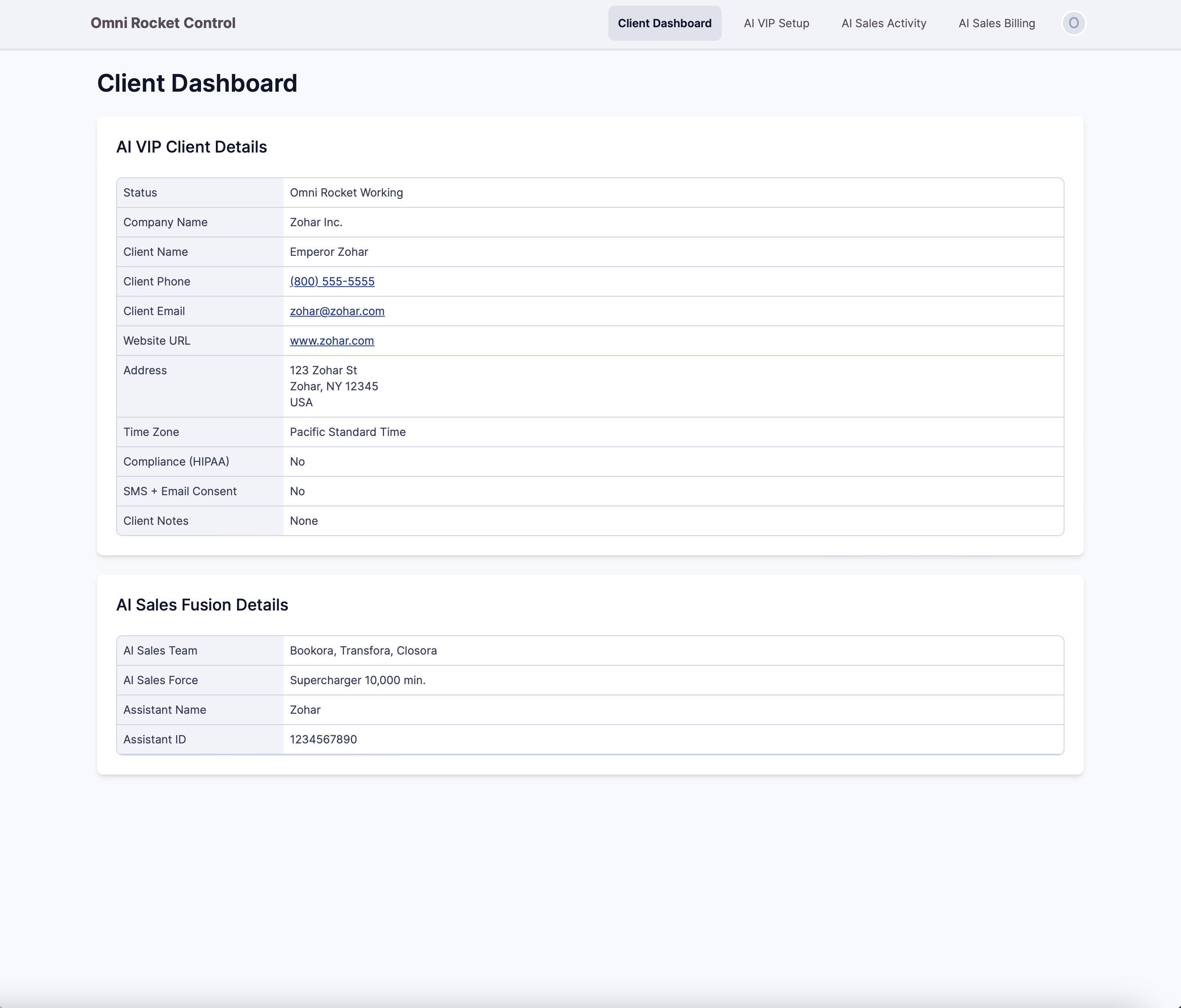 Omni Rocket Control Client Dashboard